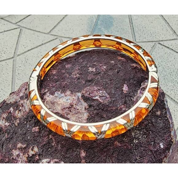 Angelique de Paris Boho Peach Bamboo Sterling Silver Thin Bangle Bracelet - Picture 2 of 9